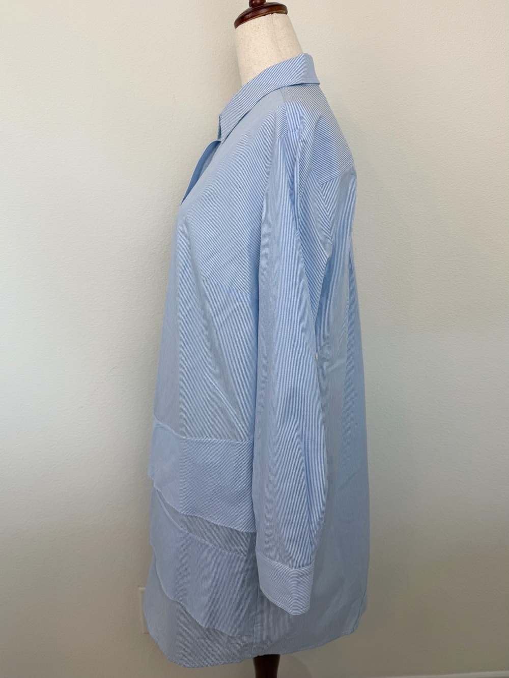 Finley Jenna Striped Cotton Chambray Ruffle Shirtdress Womens Blue White - Picture 14 of 16
